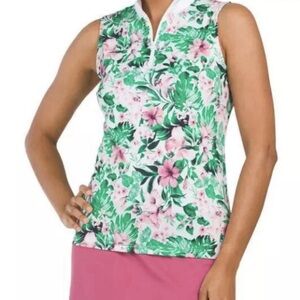 Tommy Bahama Golf Floral Top Women Size M Performance Activewear Sleeveless Chic